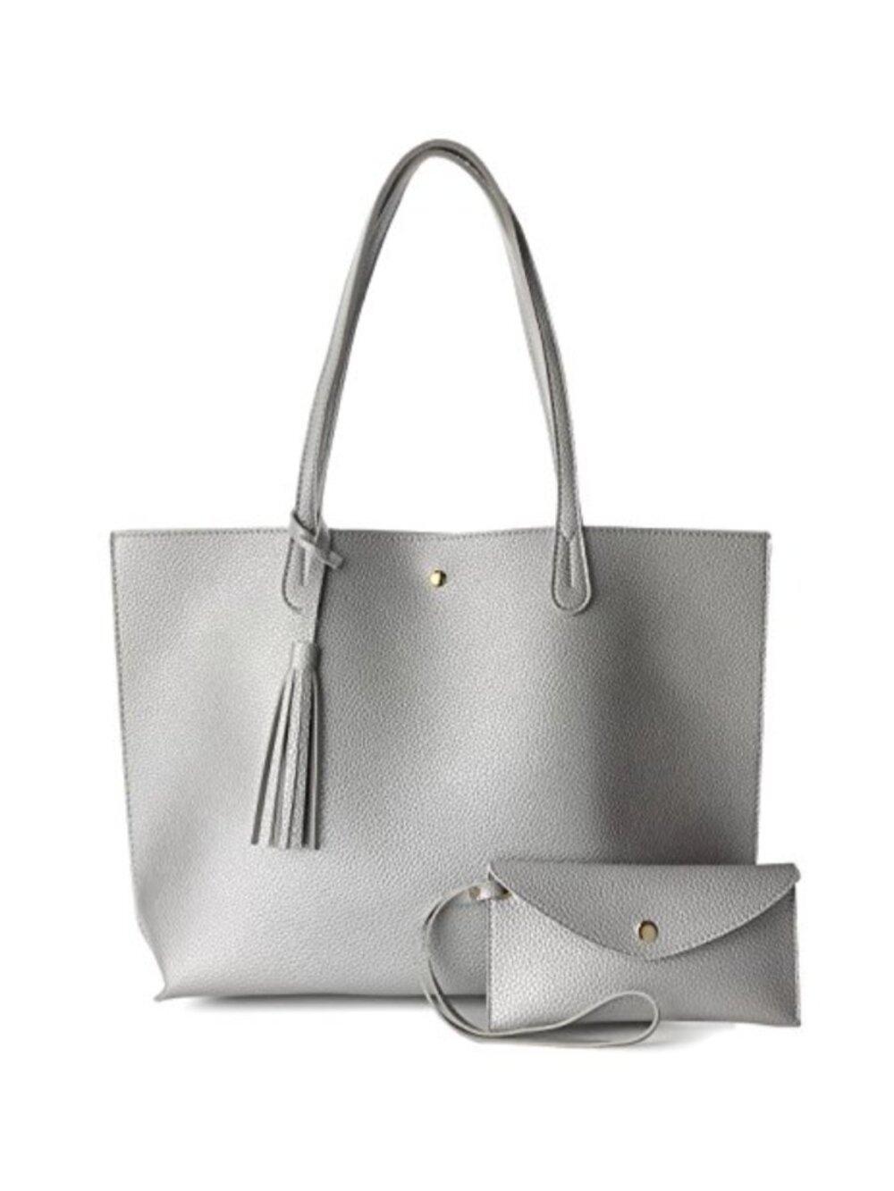 Minimalist Clean Cut Pebbled Faux Leather Tote Shoulder Handbag Magnet Snap